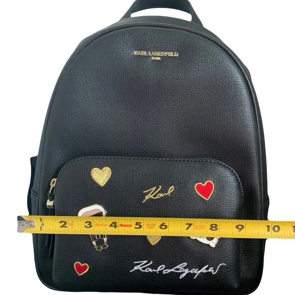 ⚜️Karl Lagerfeld Black Mini Backpack with Gold and Red Accents